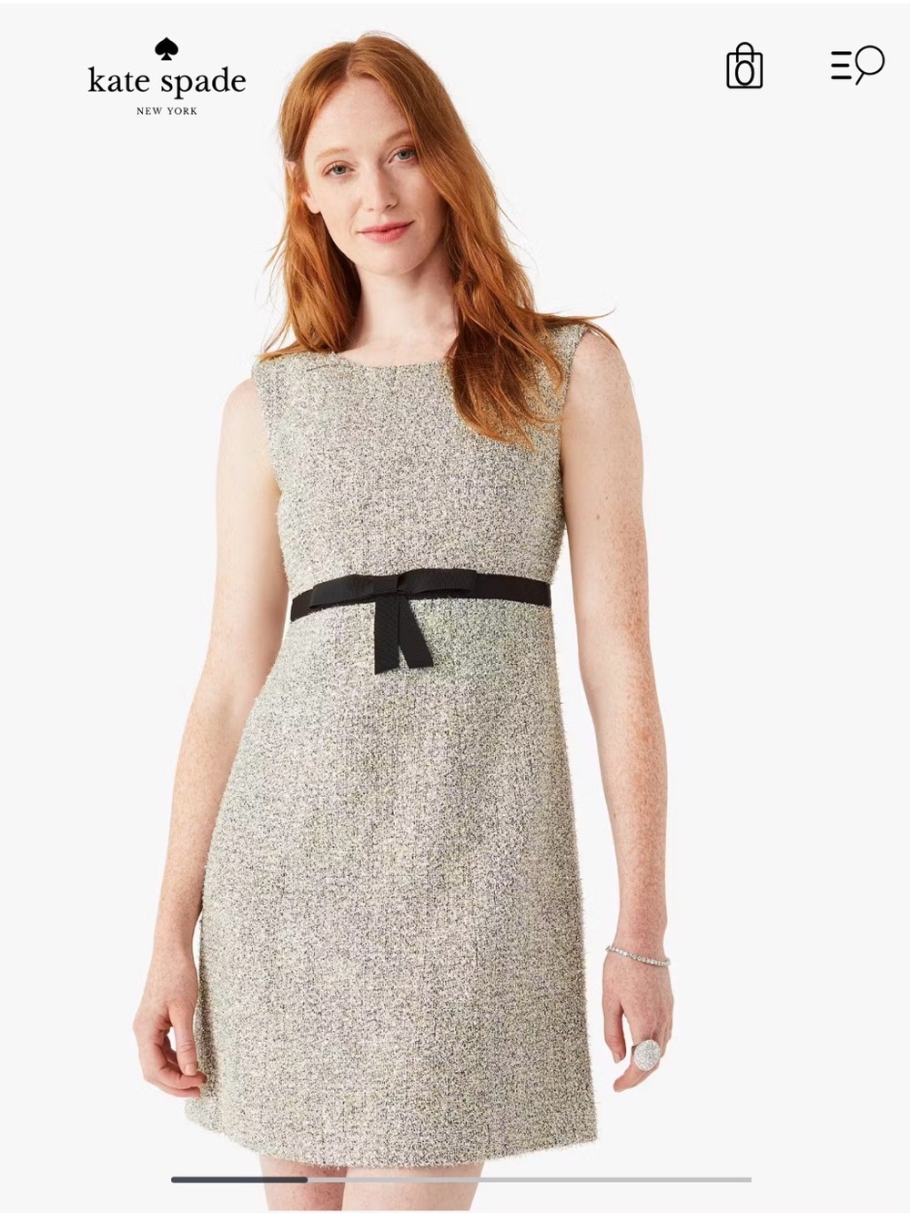 NWOT Kate Spade Metallic Tweed Bow Dress Size 8 b5